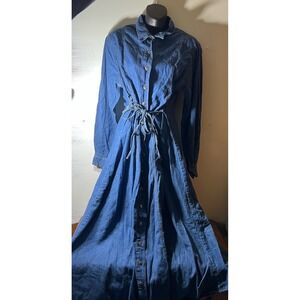 Vtg Forenza Dress Womens 14 Denim Button Long Sleeve Fit Flare 90s southern coat